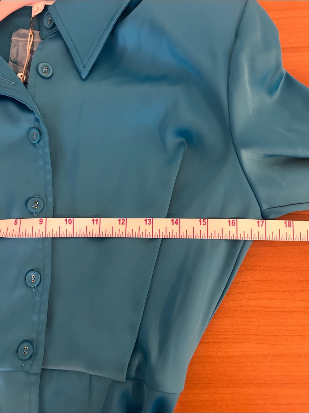 L'ATISTE Turquoise Button-Front Mini Shirt Dress - Picture 9 of 14